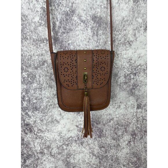 Unbranded Handbags - Boho Faux Leather Purse Women S Brown laser cut Crossbody Shoulder Bag Tassel